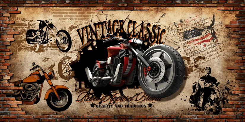 Vintage Motorbike with American Flag Wallpaper Mural