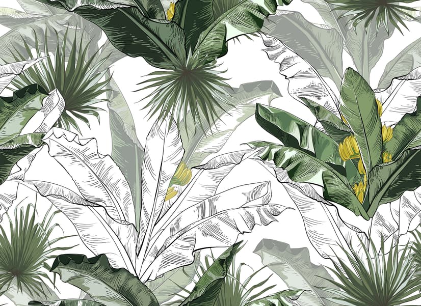 Charcoal Banana Leaf Wallpaper Wallpaper Mural