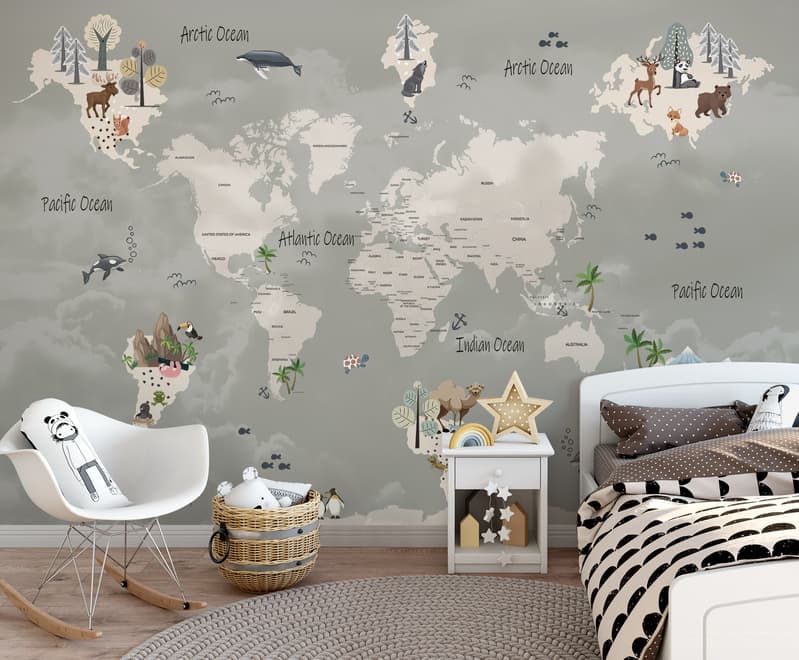 Kids Political World Map Wallpaper Mural