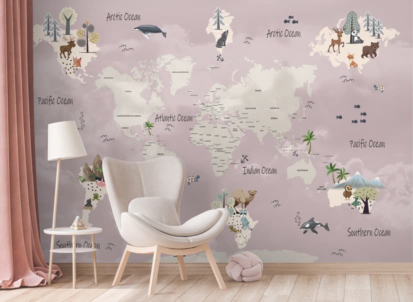 Kids Political World Map Wallpaper Mural