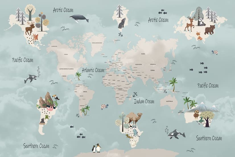 Kids Political World Map Wallpaper Mural