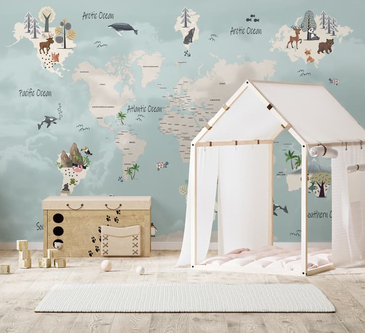 Kids Political World Map Wallpaper Mural
