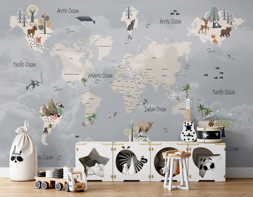 Kids Political World Map Wallpaper Mural