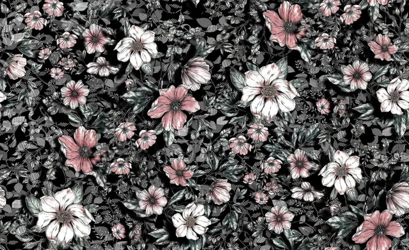 Dark Floral with White Daisy Wallpaper Mural
