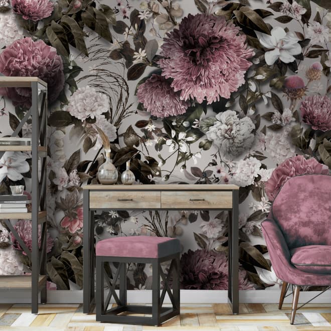 Vintage Floral mit Rosa Chrysanthemen Fototapete