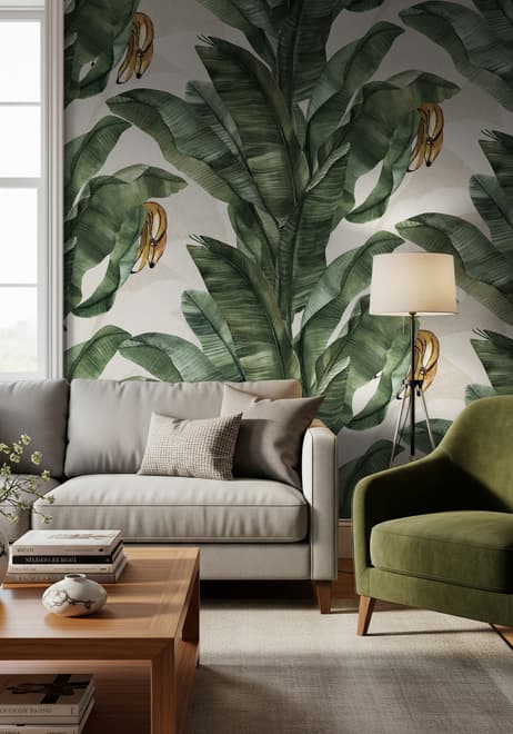 Exotic Banana Leaf Pattern Wallpaper Mural