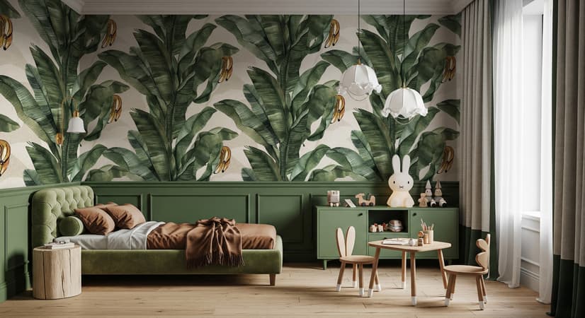 Exotic Banana Leaf Pattern Wallpaper Mural