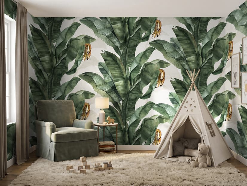 Exotic Banana Leaf Pattern Wallpaper Mural