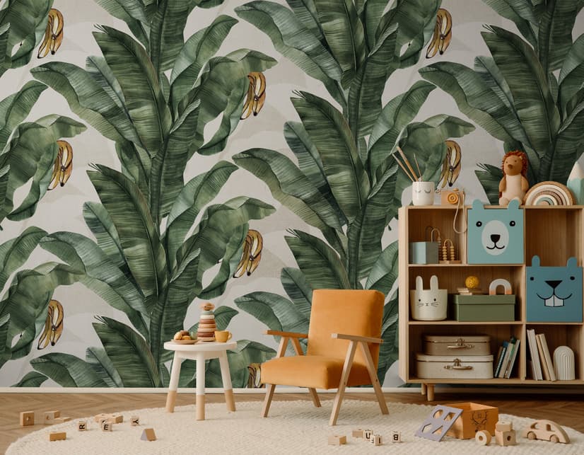Exotic Banana Leaf Pattern Wallpaper Mural