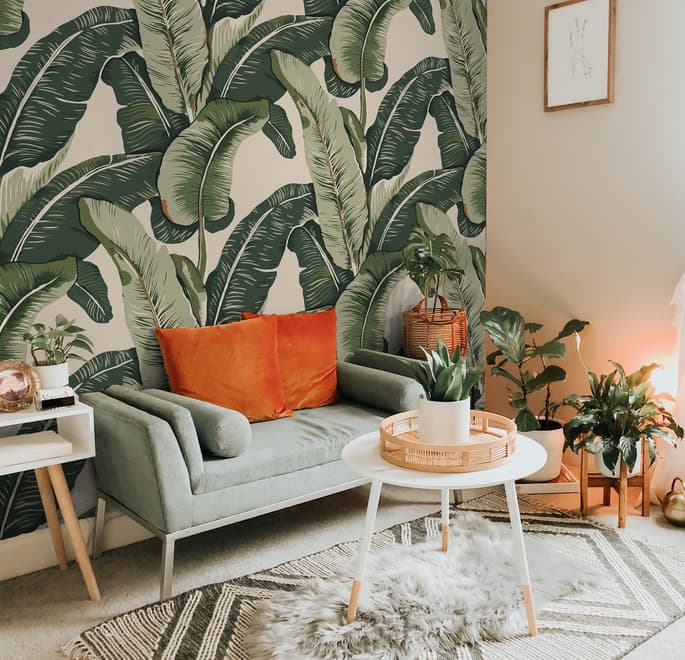 Retro Banana Leaves Pattern Wallpaper Mural