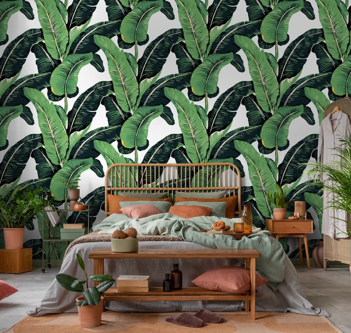 Green Banana Leaf Pattern Wallpaper Mural