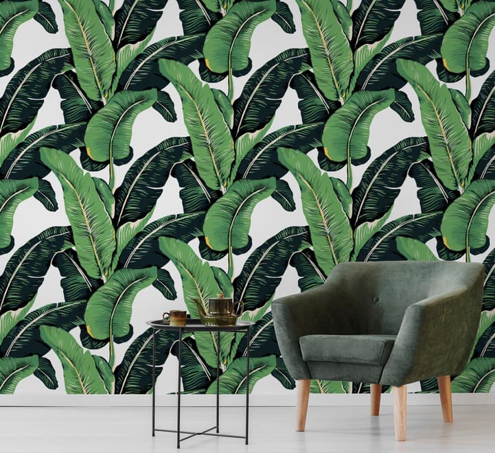 Green Banana Leaf Pattern Wallpaper Mural