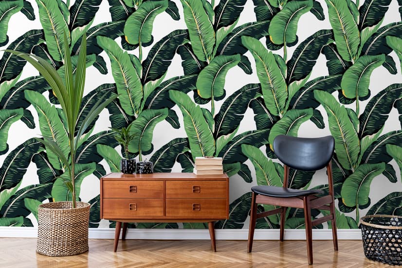 Green Banana Leaf Pattern Wallpaper Mural