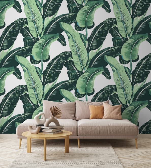Green Banana Leaf Pattern Wallpaper Mural