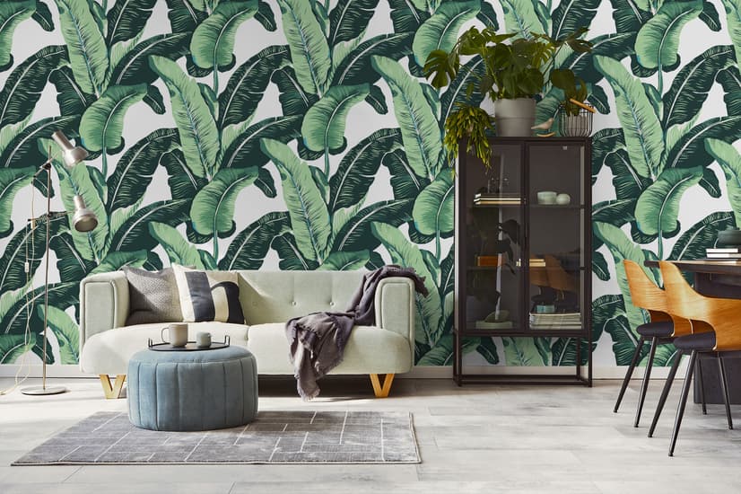 Green Banana Leaf Pattern Wallpaper Mural