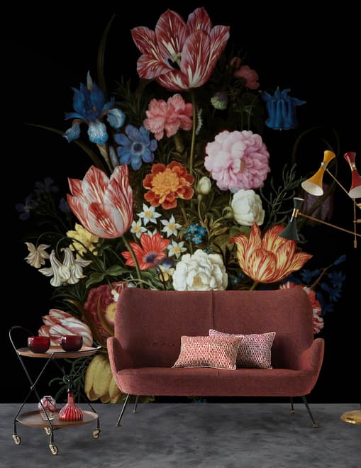 Elegant Dutch Dark Floral Bouquet Wallpaper Mural