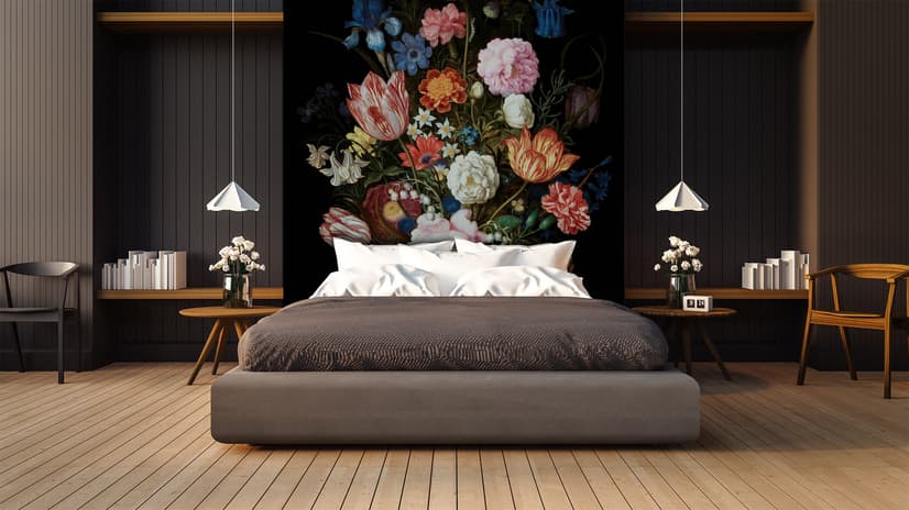 Elegant Dutch Dark Floral Bouquet Wallpaper Mural