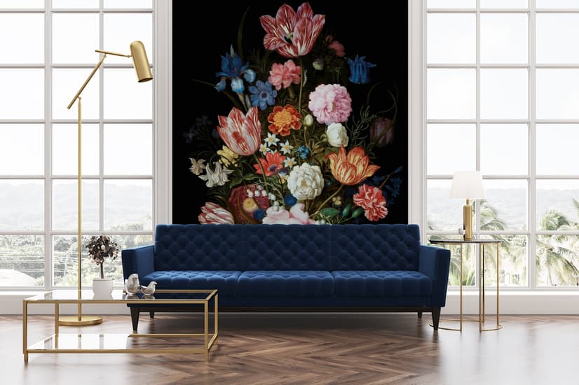 Elegant Dutch Dark Floral Bouquet Wallpaper Mural