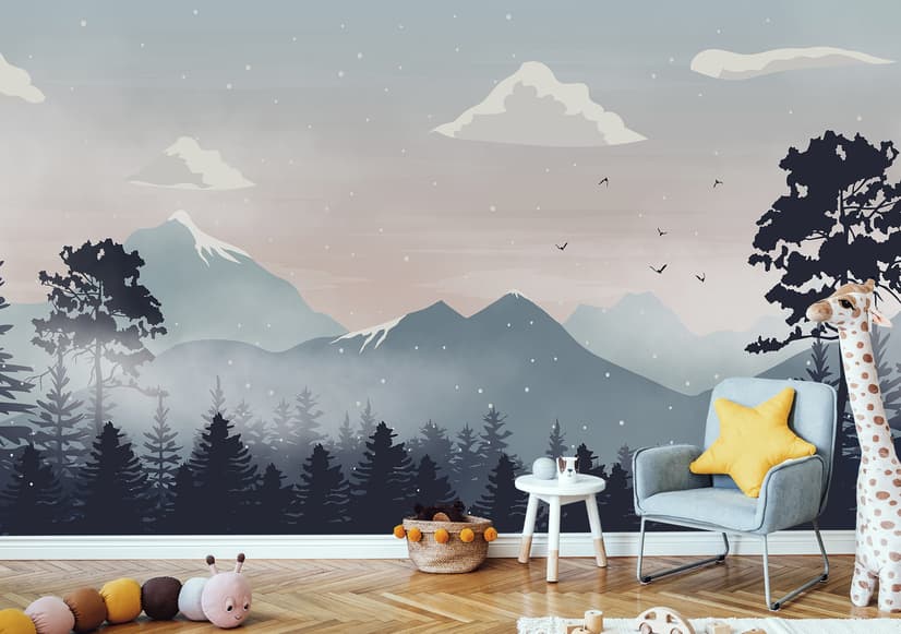 Kids Mountain Landscape with Snow Wallpaper Mural