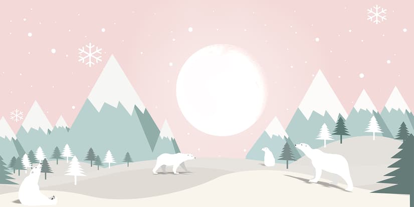 Kids Mountainscape with Cute Bears and Pink Skyscape Wallpaper Mural
