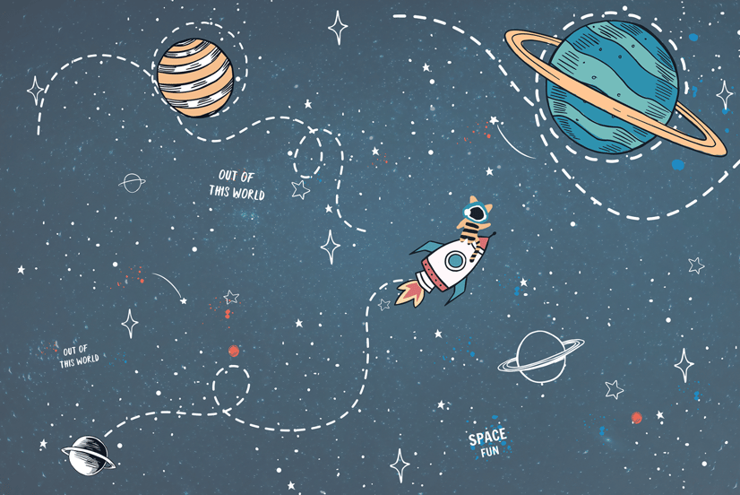 Kids Shining Cartoon Space with White Stripe Wallpaper Mural