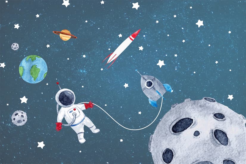 Watercolor Space with Astronaut and Meteor Wallpaper Mural