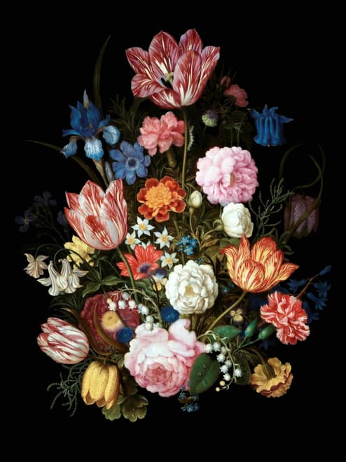 Elegant Dutch Dark Floral Bouquet Wallpaper Mural