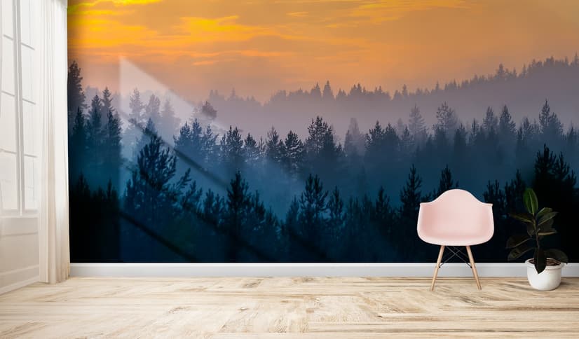 Misty Pine Forest Landscape Wallpaper Mural