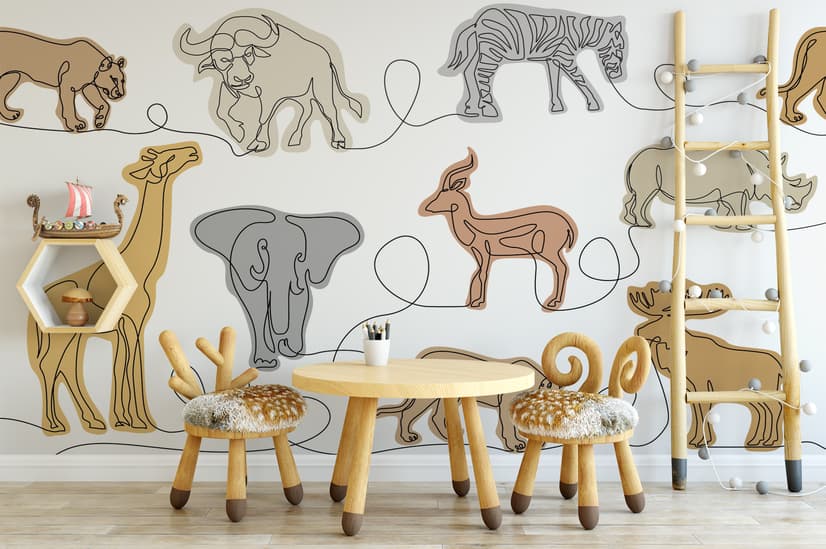 Abstract Animal Line Art Wallpaper Mural