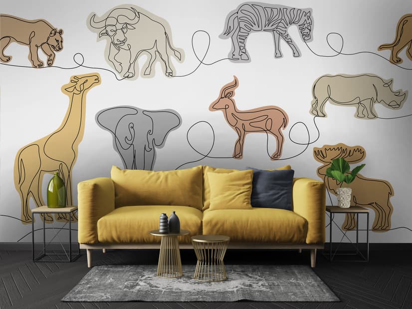 Abstract Animal Line Art Wallpaper Mural