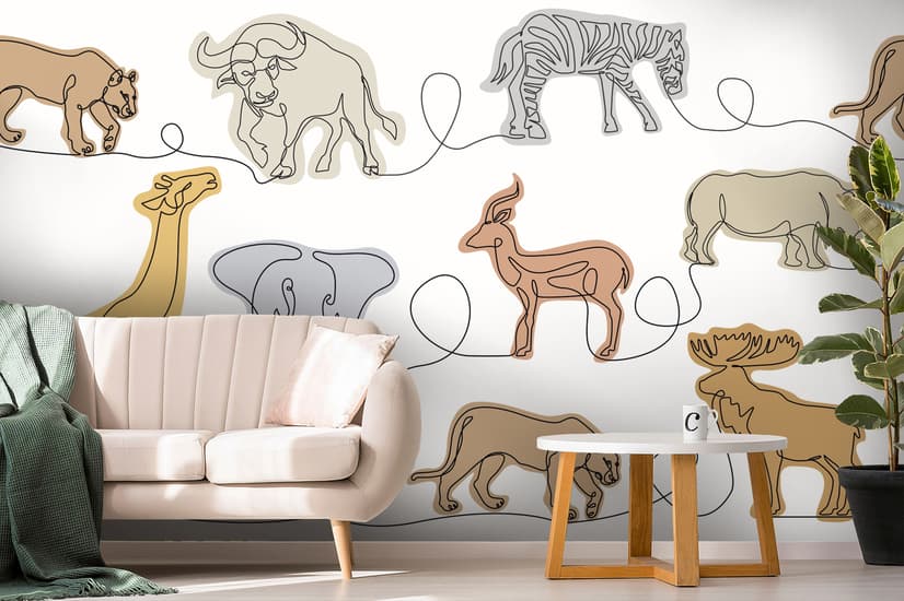 Abstract Animal Line Art Wallpaper Mural