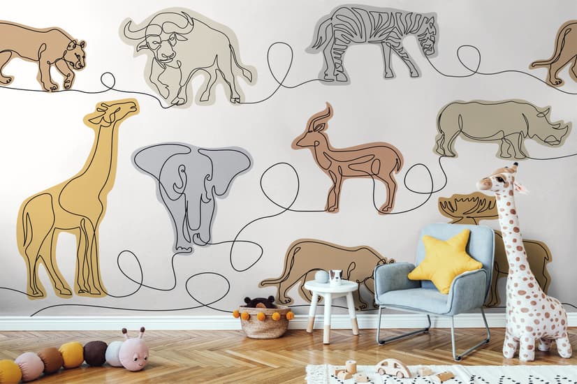Abstract Animal Line Art Wallpaper Mural