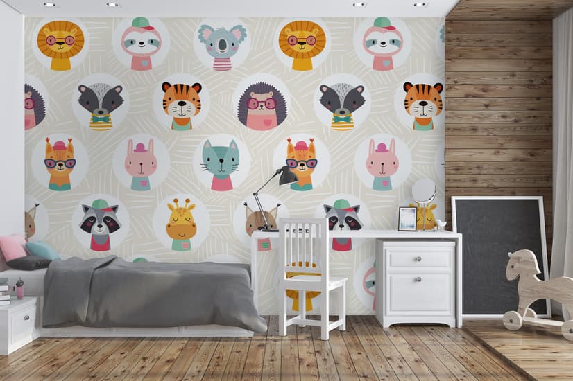 Kids Cute Safari Animals Pattern Wallpaper Mural