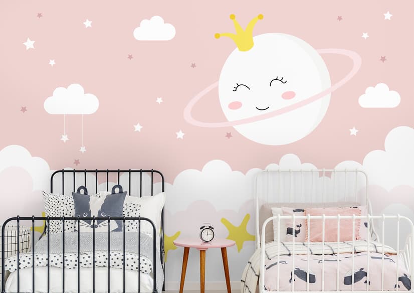 Nursery Soft Moon with White Cloud in the  Sky Wallpaper Mural