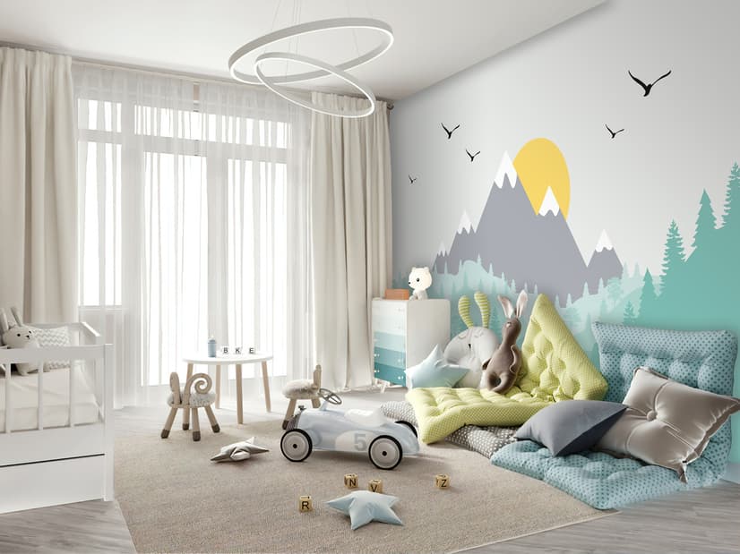 Kids Mountain Landscape with Trees Wallpaper Mural
