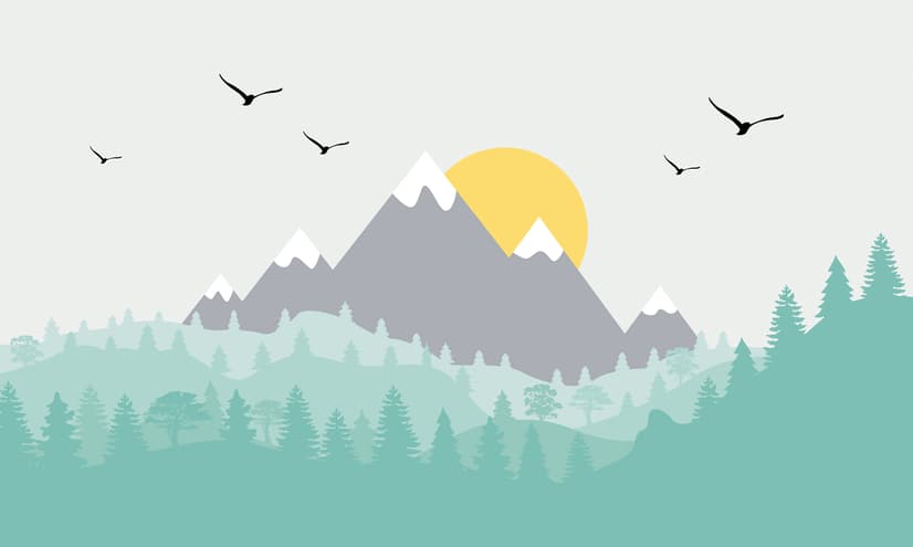 Kids Mountain Landscape with Trees Wallpaper Mural