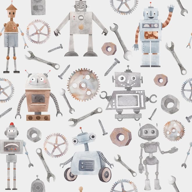 Kids Watercolor Robot Wallpaper Mural