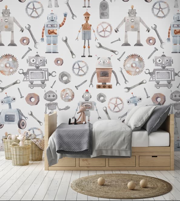 Papier peint robot aquarelle enfants