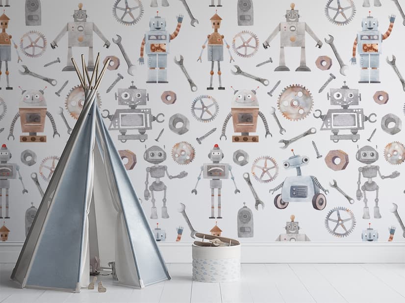 Kids Watercolor Robot Wallpaper Mural