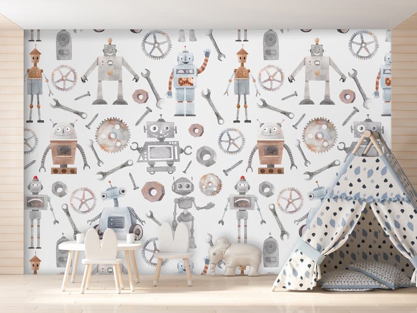 Kids Watercolor Robot Wallpaper Mural