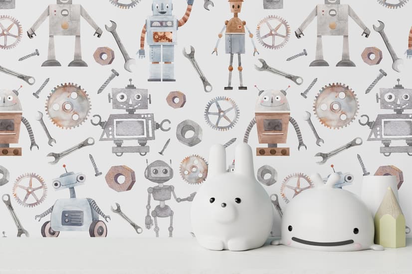 Kids Watercolor Robot Wallpaper Mural