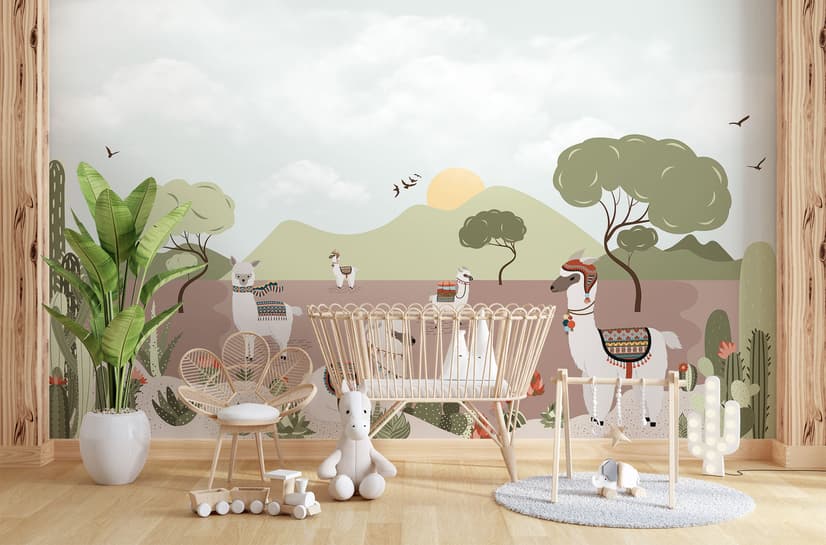 Kids Alpaca in the Desert Wallpaper Mural