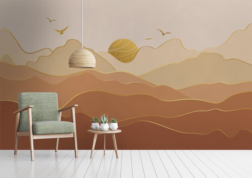 Gold Look Landscape Sunrise Sunset Wallpaper Mural