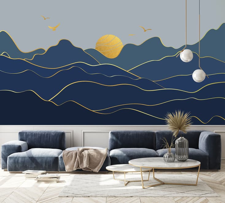 Gold Look Landscape Sunrise Sunset Wallpaper Mural