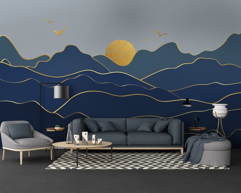 Gold Look Landscape Sunrise Sunset Wallpaper Mural