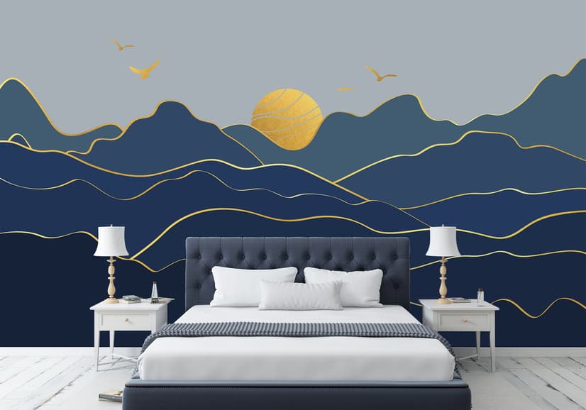 Gold Look Landscape Sunrise Sunset Wallpaper Mural