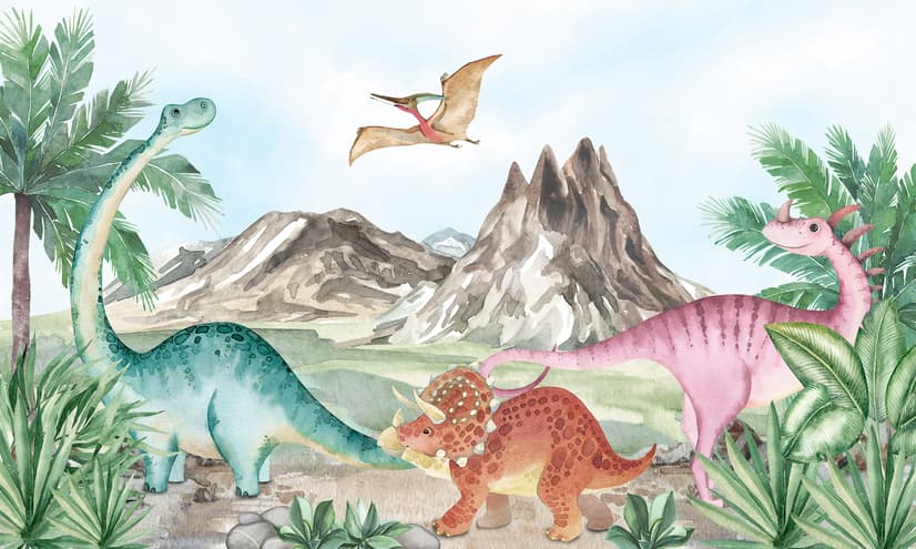 Cute Colorful World of the Dinosaurs Wallpaper Mural