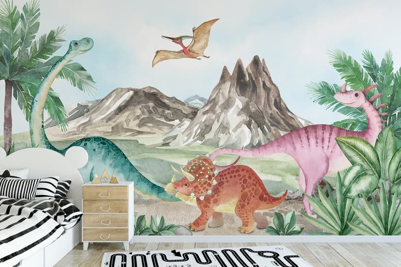 Cute Colorful World of the Dinosaurs Wallpaper Mural