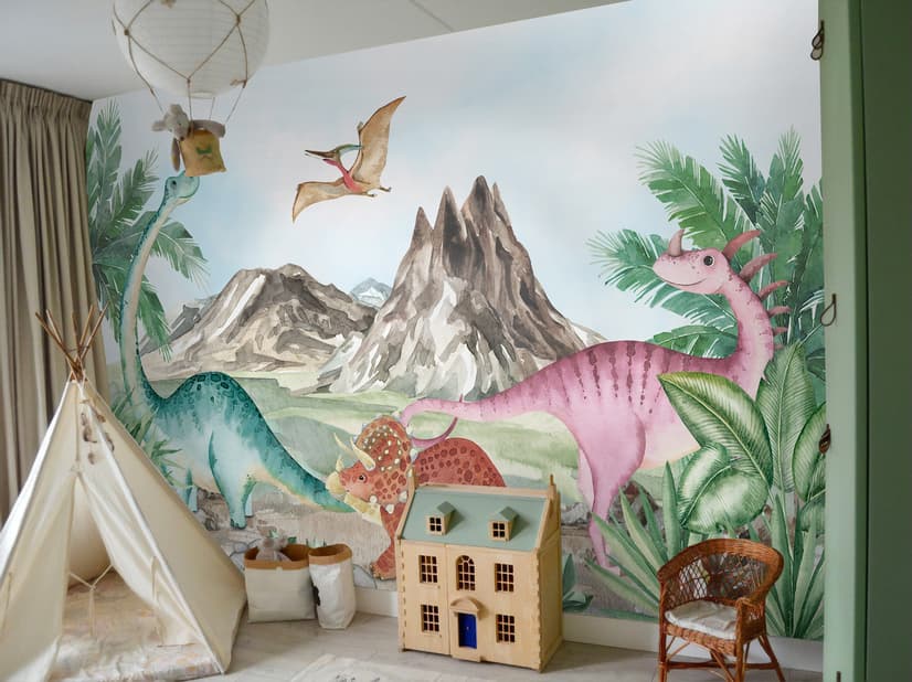 Cute Colorful World of the Dinosaurs Wallpaper Mural