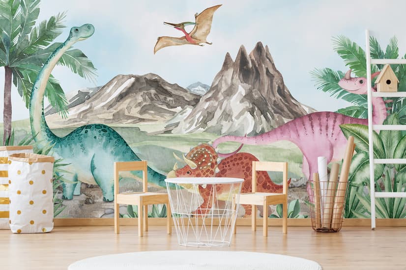 Cute Colorful World of the Dinosaurs Wallpaper Mural